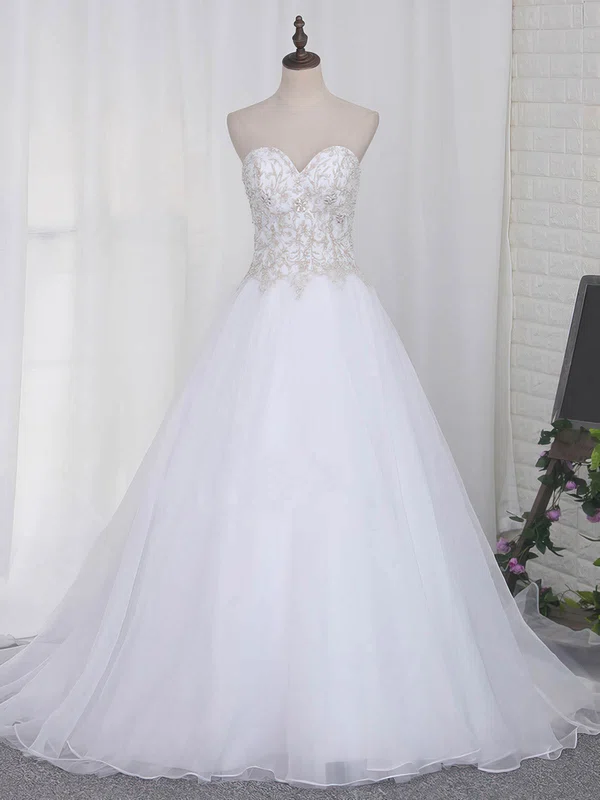Ball Gown Sweetheart Organza Sweep Train Wedding Dresses With Beading #Milly00023108