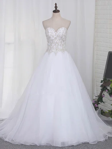 Ball Gown/Princess Sweetheart Organza Sweep Train Wedding Dresses With Beading #Milly00023108