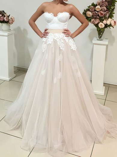 Ball Gown Sweetheart Tulle Sweep Train Wedding Dresses With Appliques Lace #Milly00023110