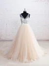 Ball Gown V-neck Tulle Court Train Wedding Dresses With Appliques Lace #Milly00023114