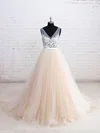 Ball Gown V-neck Tulle Court Train Appliques Lace Wedding Dresses #Milly00023114