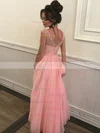 A-line Scoop Neck Tulle Floor-length Beading Prom Dresses #Milly020105161