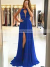 A-line Scoop Neck Chiffon Sweep Train Appliques Lace Prom Dresses #Milly020105184