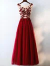 A-line Scoop Neck Tulle Floor-length Beading Prom Dresses #Milly020105198