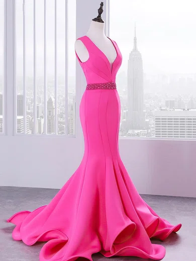 Mermaid V-neck Satin Cut Out Prom Dresses With Beading #Milly020105202