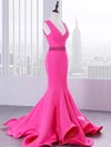 Trumpet/Mermaid V-neck Stretch Crepe Sweep Train Beading Prom Dresses #Milly020105202