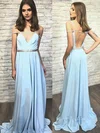 A-line V-neck Chiffon Sweep Train Sashes / Ribbons Prom Dresses #Milly020105240