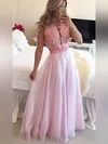 A-line Scoop Neck Chiffon Floor-length Appliques Lace Prom Dresses #Milly020105247
