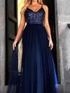 A-line Floor-length V-neck Tulle Sequins Prom Dresses #Milly020105254