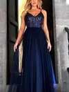 A-line Floor-length V-neck Tulle Sequins Prom Dresses #Milly020105254