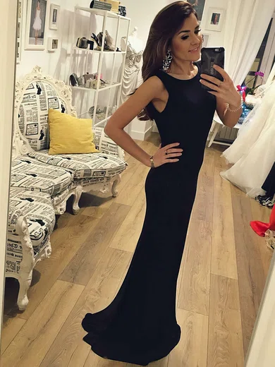 Sheath/Column Scoop Neck Jersey Floor-length Prom Dresses #Milly020105257