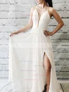 A-line V-neck Chiffon Floor-length Ruffles Prom Dresses #Milly020105273