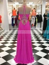 A-line V-neck Chiffon Floor-length Ruffles Prom Dresses #Milly020105273