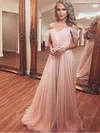A-line V-neck Chiffon Sweep Train Appliques Lace Prom Dresses #Milly020105279