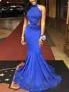 Trumpet/Mermaid High Neck Jersey Sweep Train Beading Prom Dresses #Milly020105286