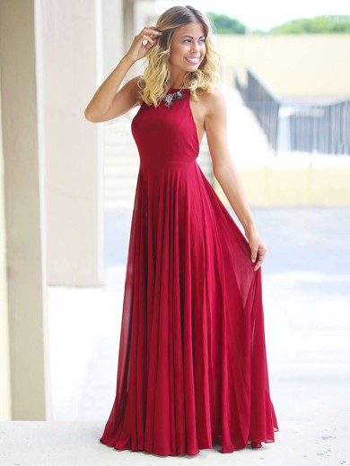A-line Scoop Neck Chiffon Floor-length Prom Dresses #Milly020105315