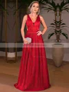 Princess V-neck Satin Floor-length Prom Dresses #Milly020105328