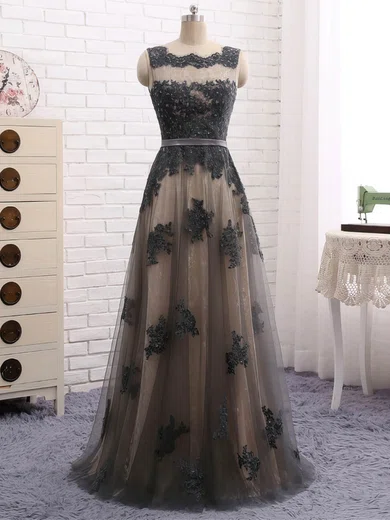 Ball Gown Illusion Backless Lace Tulle Prom Dresses With Appliques #Milly020105329