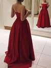 Burgundy Ball Gown Strapless Satin Prom Dresses #Milly020105348