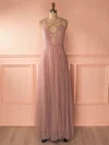 A-line V-neck Tulle Sweep Train Prom Dresses #Milly020105357