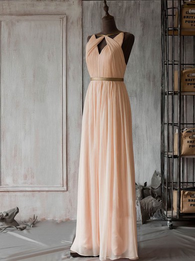 A-line V-neck Chiffon Floor-length Sashes / Ribbons Prom Dresses #Milly020105358