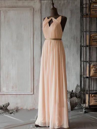 A-line V-neck Chiffon Cut Out Prom Dresses With Ruched #Milly020105358