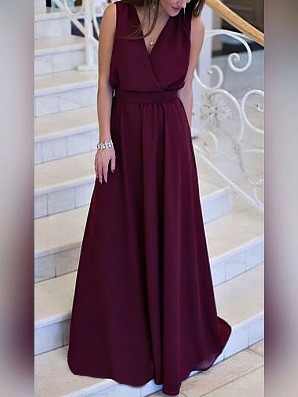 A-line V-neck Chiffon Sweep Train Sashes / Ribbons Prom Dresses Sale #sale020105360