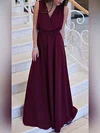 A-line V-neck Chiffon Sweep Train Sashes / Ribbons Prom Dresses Sale #sale020105360