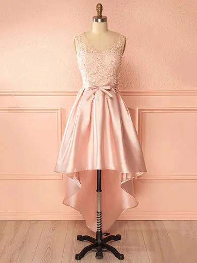 Ball Gown Illusion Satin Prom Dresses With Appliques #Milly020105375