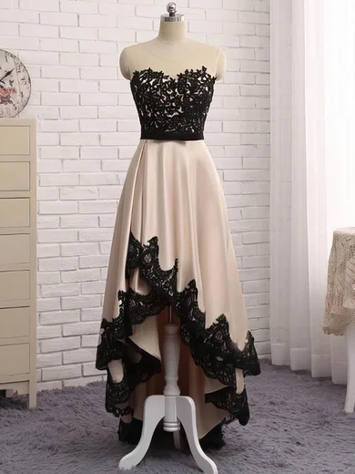 Ball Gown Illusion Satin Prom Dresses With Appliques #Milly020105377