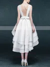 A-line Scoop Neck Satin Asymmetrical Sashes / Ribbons Prom Dresses #Milly020105382