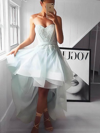 A-line Sweetheart Organza Asymmetrical Appliques Lace Prom Dresses #Milly020105392