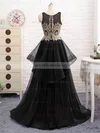 A-line Scoop Neck Organza Tulle Asymmetrical Beading Prom Dresses #Milly020105395
