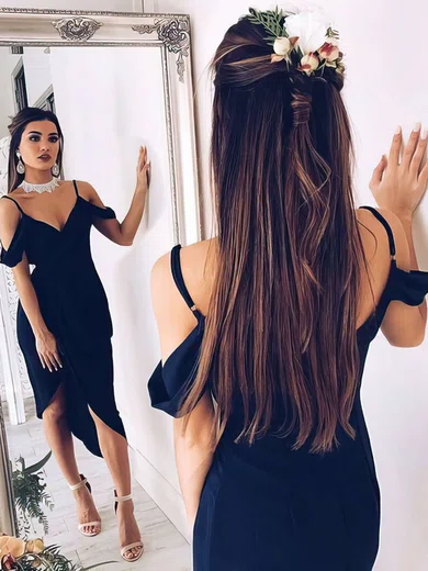 V-neck Satin Asymmetrical Bodycon Homecoming Dresses #Milly020105402