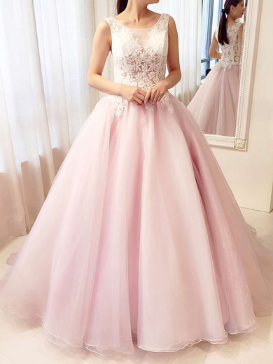 Ball Gown Scoop Neck Tulle Floor-length Appliques Lace Prom Dresses #Milly020105413