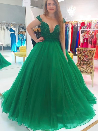 Ball Gown Scoop Neck Tulle Floor-length Lace Prom Dresses #Milly020105416