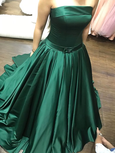 Ball Gown Strapless Satin Sweep Train Sashes / Ribbons Prom Dresses #Milly020105435