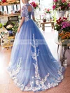 Ball Gown High Neck Tulle Sweep Train Appliques Lace Prom Dresses #Milly020105436