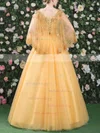 Ball Gown V-neck Tulle Floor-length Beading Prom Dresses #Milly020105444
