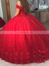 Ball Gown Off-the-shoulder Tulle Floor-length Flower(s) Prom Dresses #Milly020105446