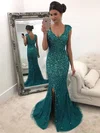 Trumpet/Mermaid V-neck Tulle Sweep Train Beading Prom Dresses #Milly020105470
