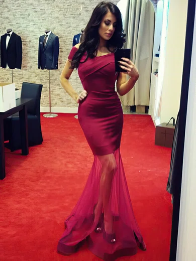 Trumpet/Mermaid Off-the-shoulder Silk-like Satin Floor-length Ruffles Prom Dresses #Milly020105504