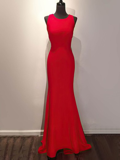 Sheath/Column Scoop Neck Jersey Sweep Train Prom Dresses #Milly020105545