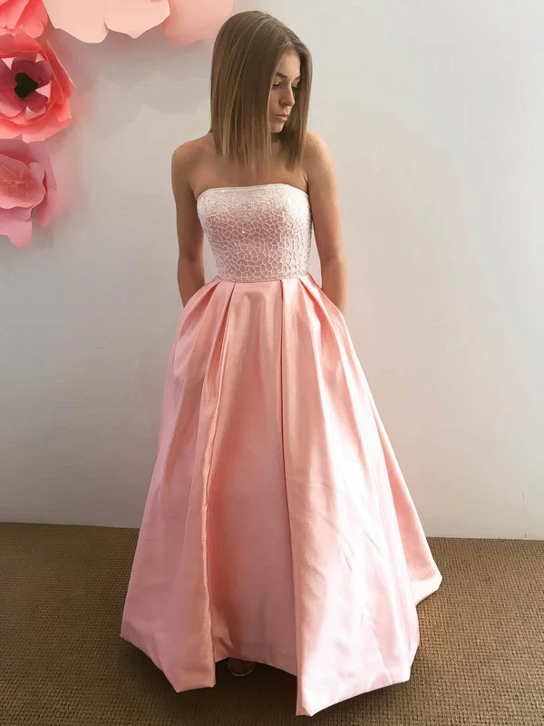 Princess Strapless Satin Floor-length Beading Prom Dresses #Milly020105574