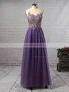 Princess V-neck Tulle Floor-length Beading Prom Dresses #Milly020105576