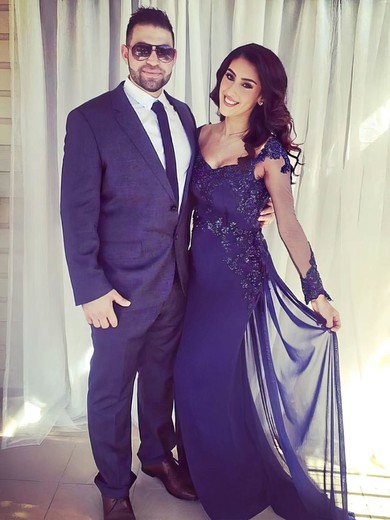 Sheath/Column V-neck Jersey Chiffon Detachable Beading Prom Dresses #Milly020105581