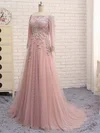 Princess Off-the-shoulder Lace Tulle Sweep Train Appliques Lace Prom Dresses #Milly020105584