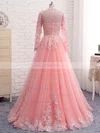 Princess Scoop Neck Tulle Floor-length Beading Prom Dresses #Milly020105585