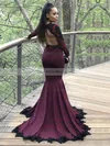 Trumpet/Mermaid V-neck Jersey Sweep Train Appliques Lace Prom Dresses #Milly020105612
