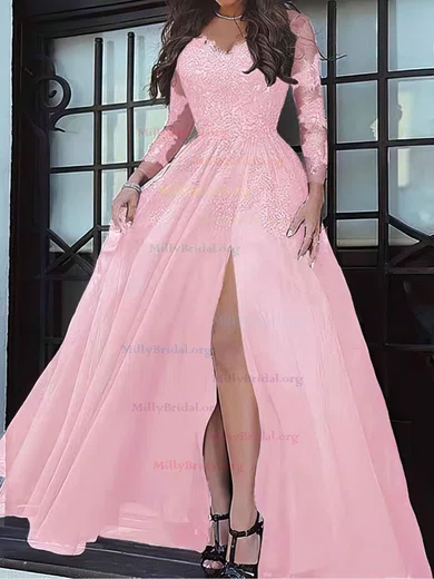 Backless Appliques Pink V Neck Tulle Sweep Train Wedding Dress Backless Appliques Pink V Neck Tulle Sweep Train Wedding Dress